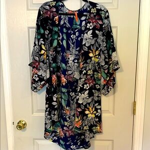 Paolino Elegant Dark Blue Floral Elbow Sleeve Kimono Large EUC